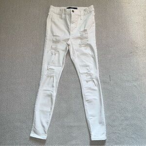 Hollister Distressed Denim White Ripped High Rise Skinny Jeans Sz 25 Short